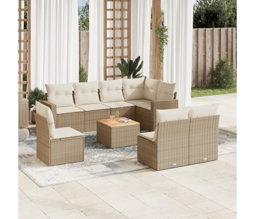 Set de sofás de jardín 9 pzas con cojines ratán sintético beige