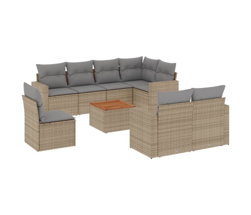 Juego de sofás jardín con cojines beige mezcla 9 pzas ratán PE