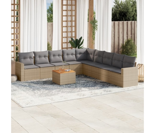 Juego de sofás jardín con cojines beige 10 pzas ratán sintético