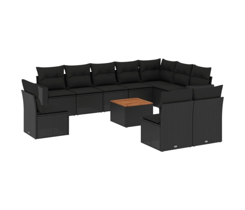 Set de sofás de jardín 11 pzas y cojines ratán sintético negro