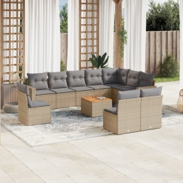 Juego de sofás jardín con cojines beige mezcla 11 pzas ratán PE