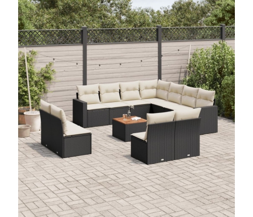 Set de sofás de jardín 12 piezas cojines ratán sintético negro