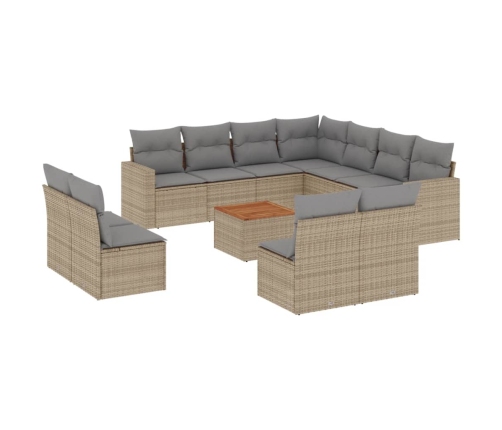 Juego de sofás jardín con cojines beige mezcla 12 pzas ratán PE