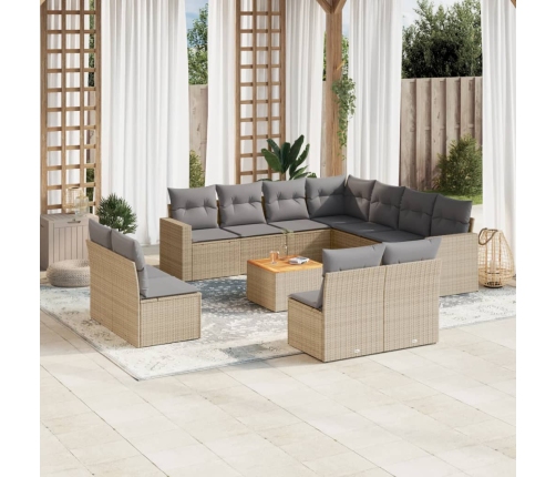 Juego de sofás jardín con cojines beige mezcla 12 pzas ratán PE
