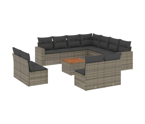 Set de sofás de jardín 12 pzas con cojines ratán sintético gris