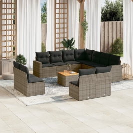 Set de sofás de jardín 12 pzas con cojines ratán sintético gris