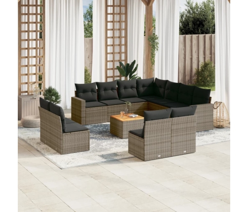 Set de sofás de jardín 12 pzas con cojines ratán sintético gris