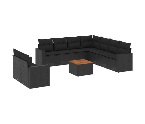 Set de sofás de jardín 10 pzas cojines ratán sintético negro