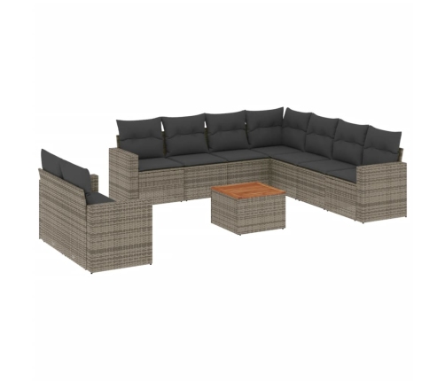 Set de sofás de jardín 10 pzas con cojines ratán sintético gris