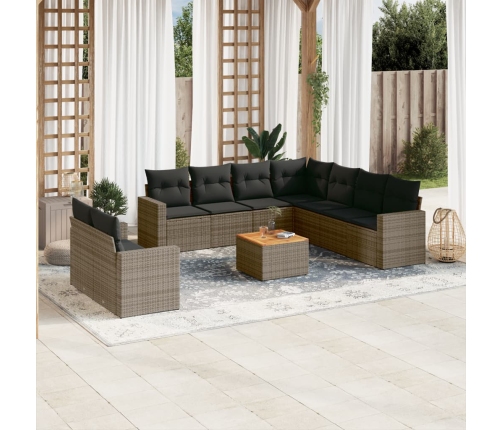 Set de sofás de jardín 10 pzas con cojines ratán sintético gris