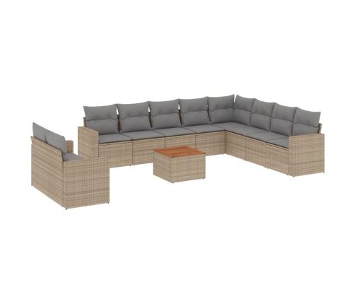 Juego de sofás jardín con cojines beige mezcla 11 pzas ratán PE