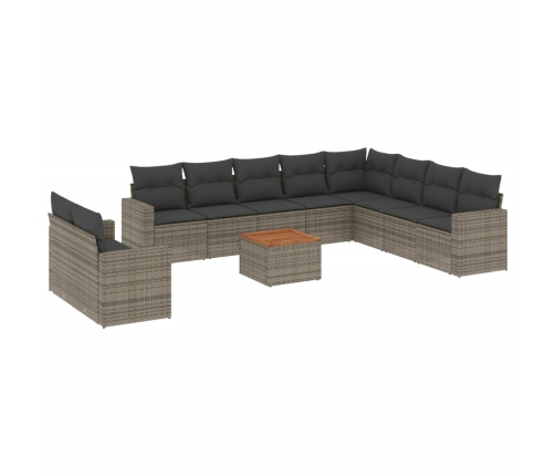 Set de sofás de jardín 11 pzas y cojines ratán sintético gris