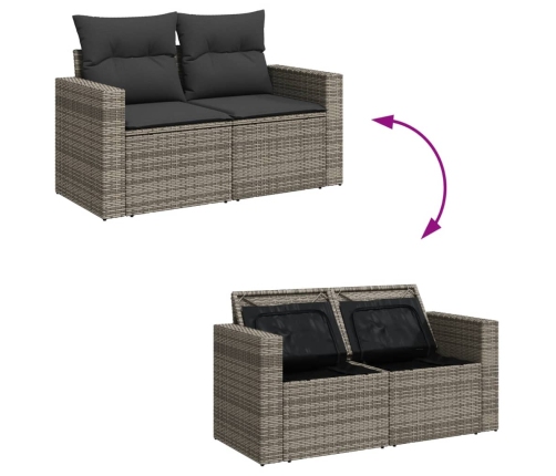 Set de sofás de jardín 11 pzas y cojines ratán sintético gris