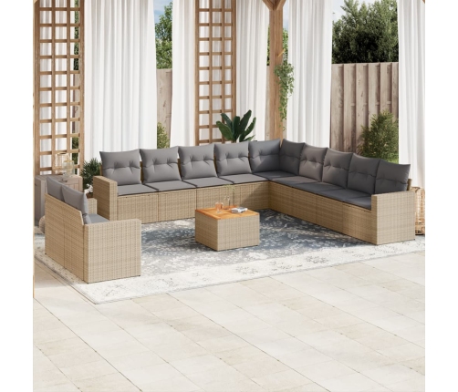 Juego de sofás jardín con cojines beige mezcla 12 pzas ratán PE