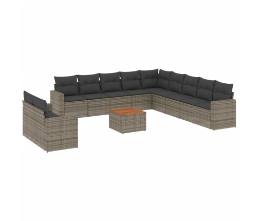 Set de sofás de jardín 12 pzas con cojines ratán sintético gris