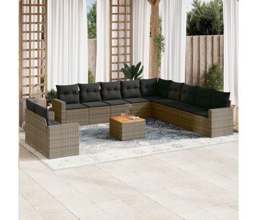 Set de sofás de jardín 12 pzas con cojines ratán sintético gris