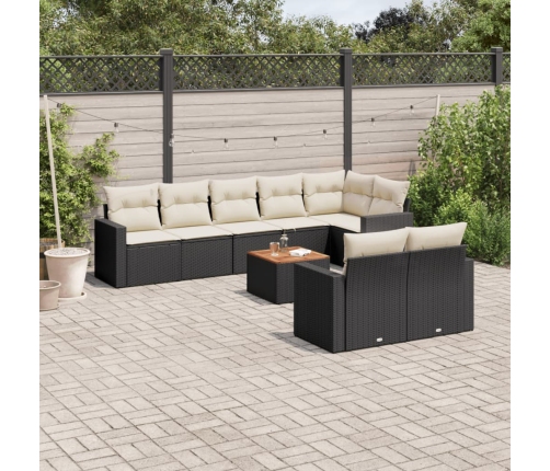 Set de sofás de jardín 8 piezas y cojines ratán sintético negro