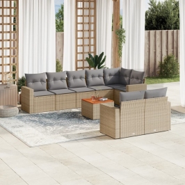 Juego de sofás jardín con cojines beige mezcla 9 pzas ratán PE