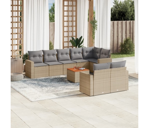 Juego de sofás jardín con cojines beige mezcla 9 pzas ratán PE
