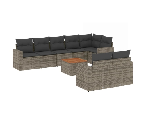 Set de muebles de jardín 9 pzas y cojines ratán sintético gris