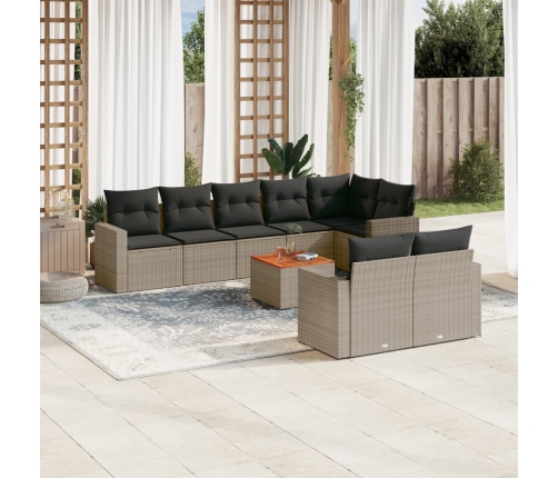 Set de muebles de jardín 9 pzas y cojines ratán sintético gris