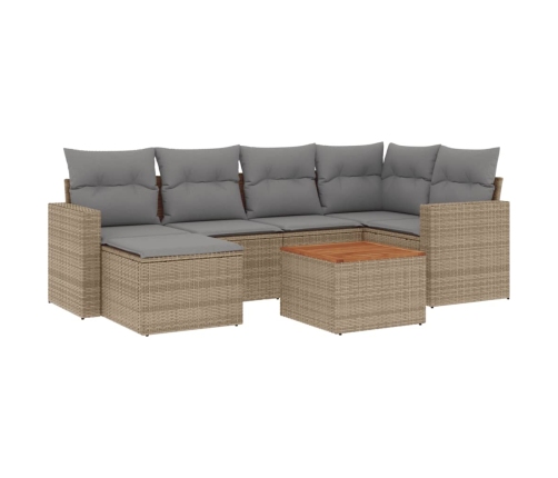 Juego de sofás jardín con cojines beige mezcla 7 pzas ratán PE