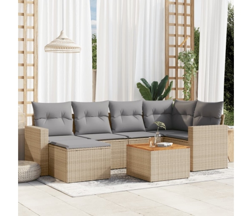 Juego de sofás jardín con cojines beige mezcla 7 pzas ratán PE