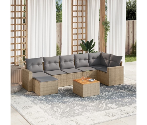 Juego de sofás jardín con cojines beige mezcla 8 pzas ratán PE