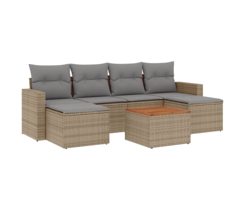 Juego de sofás jardín con cojines beige mezcla 7 pzas ratán PE