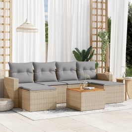 Juego de sofás jardín con cojines beige mezcla 7 pzas ratán PE