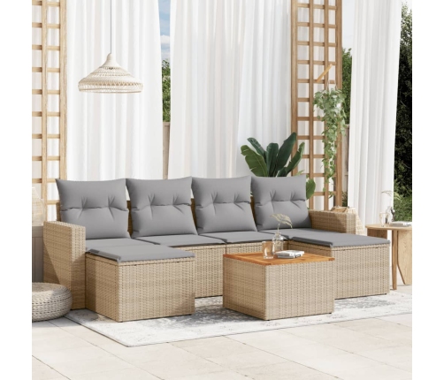 Juego de sofás jardín con cojines beige mezcla 7 pzas ratán PE