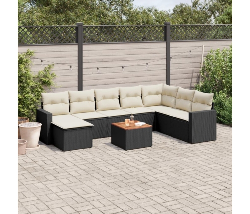 Set de sofás de jardín con cojines 9 pzas ratán sintético negro