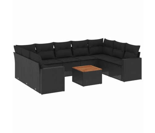 Set de sofás de jardín 10 pzas cojines ratán sintético negro