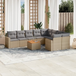 Juego de sofás jardín con cojines beige 10 pzas ratán sintético