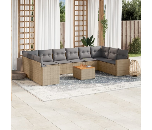 Juego de sofás jardín con cojines beige mezcla 11 pzas ratán PE