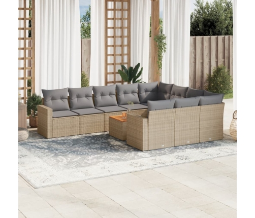 Juego de sofás jardín con cojines beige mezcla 11 pzas ratán PE