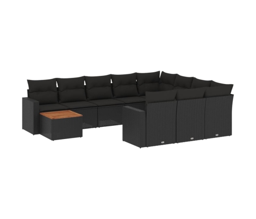 Set de sofás de jardín 11 pzas y cojines ratán sintético negro