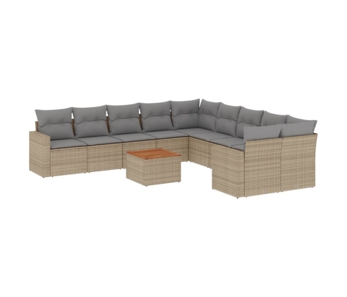Juego de sofás jardín con cojines beige mezcla 11 pzas ratán PE