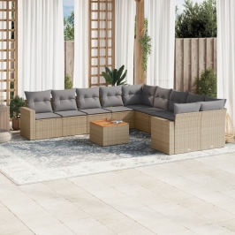 Juego de sofás jardín con cojines beige mezcla 11 pzas ratán PE