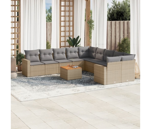Juego de sofás jardín con cojines beige mezcla 11 pzas ratán PE