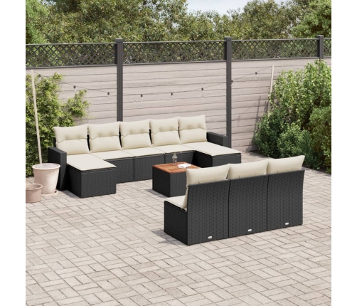 Set de sofás de jardín 11 pzas y cojines ratán sintético negro