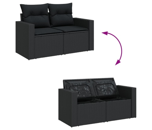 Set de sofás de jardín y cojines 13 pzas ratán sintético negro