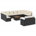 Set de sofás de jardín y cojines 13 pzas ratán sintético negro