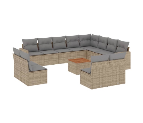 Juego de sofás jardín con cojines beige mezcla 13 pzas ratán PE