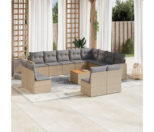 Juego de sofás jardín con cojines beige mezcla 13 pzas ratán PE