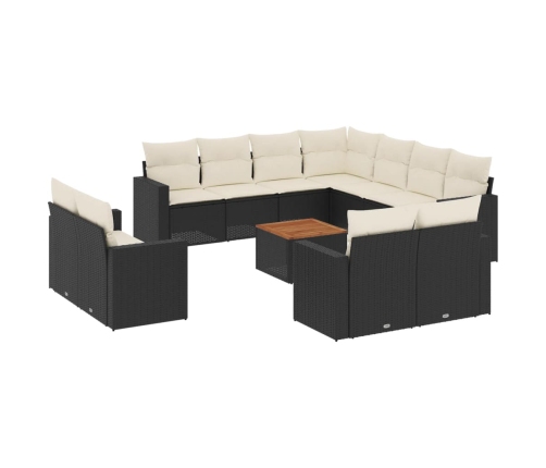 Set de sofás de jardín y cojines 12 pzas ratán sintético negro