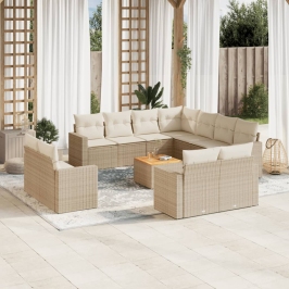 Set de sofás de jardín 12 pzas y cojines ratán sintético marrón