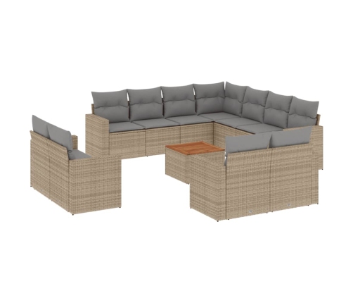 Juego de sofás jardín con cojines beige mezcla 12 pzas ratán PE