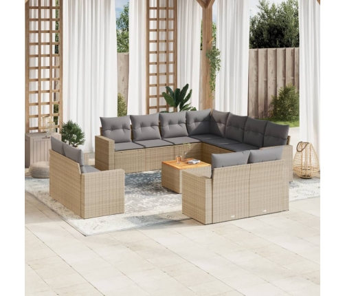 Juego de sofás jardín con cojines beige mezcla 12 pzas ratán PE