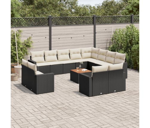Set de sofás de jardín y cojines 13 pzas ratán sintético negro